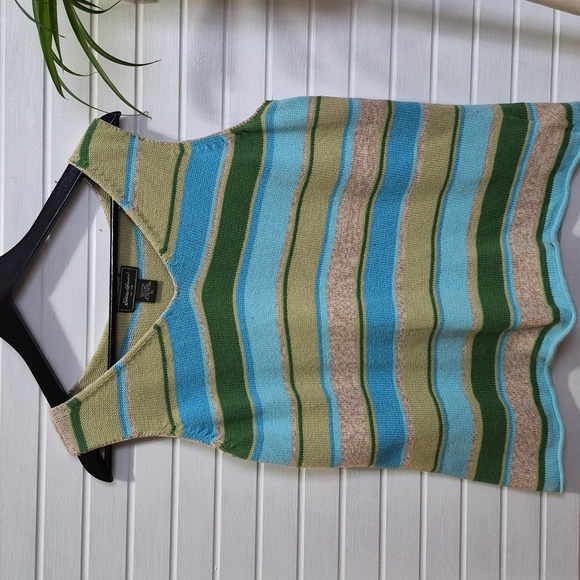 Eddie Bauer Tops - Eddie Bauer Sweater Vest Striped Green Blue XL